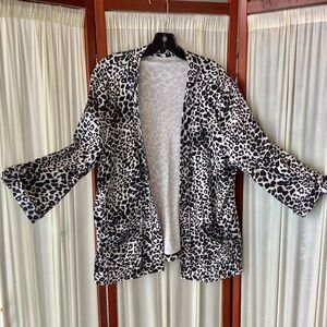 Studio Works Womens Animal Print Open Front Cardigan Jacket Black White Size XL